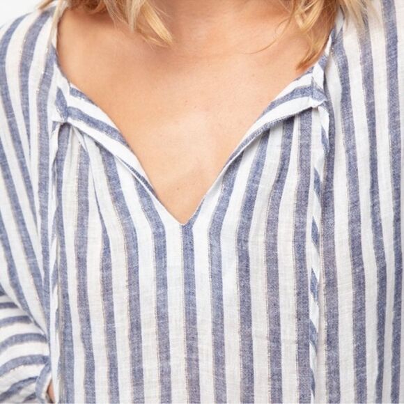 Rails Nina Rio Stripe Blouse Long Sleeve Linen Metallic Striped Shirt Medium - Picture 2 of 14
